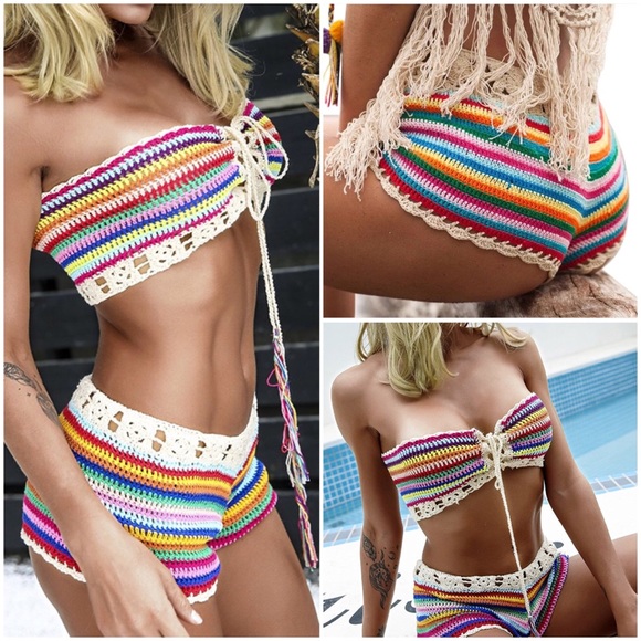 Other - Boho Crochet Tie Up Bikini Two Piece Swim Suit